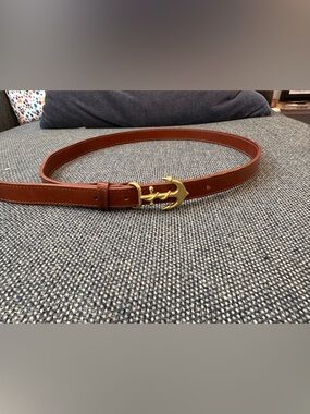Kiel James Patrick Brown Leather Belt with Gold Anchor Buckle - XS